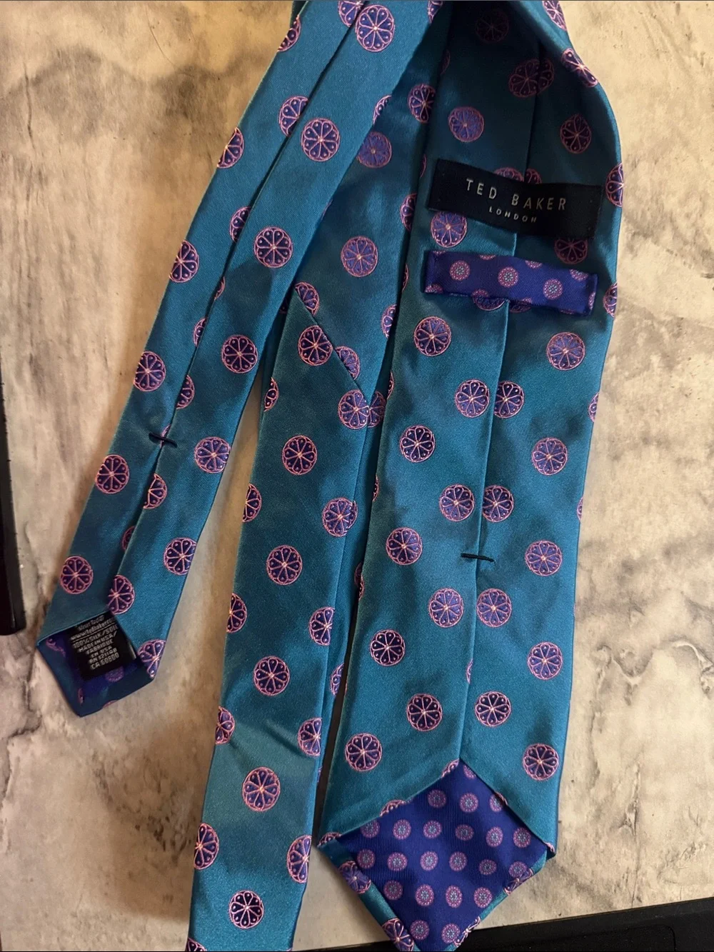 Ted Baker London Teal Tie with Pink Medallion Pattern